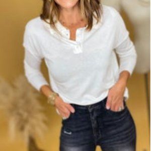 Cherish Ivory Collared Button Long Sleeve Knit Top